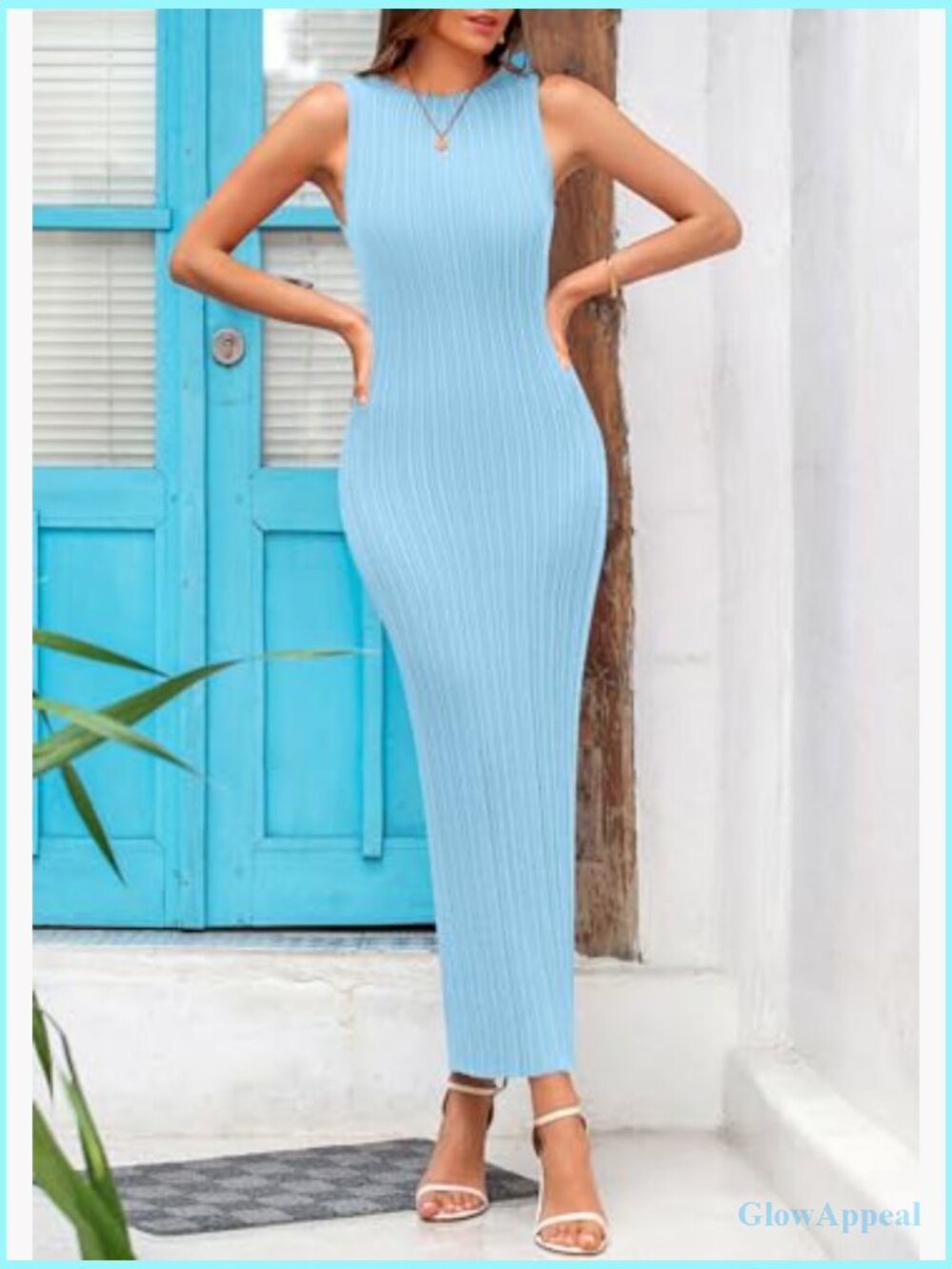 Sleeveless Maxi Bodycon Dress Ribbed Knit Summer Casual Slim Fit - Picture 6 of 7